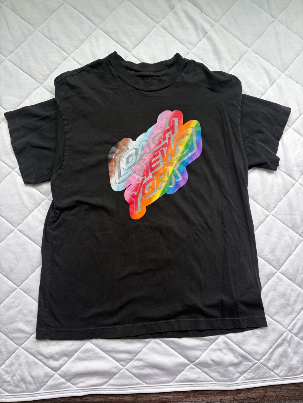Coach Black Tee with Rainbow 'Coach New York' Logo